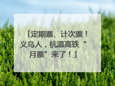 定期票、计次票！义乌人，杭温高铁“月票”来了！